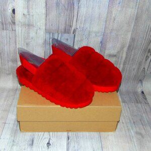 UGG Super Fluff Red Slippers Womens Size 9 NEW With Box